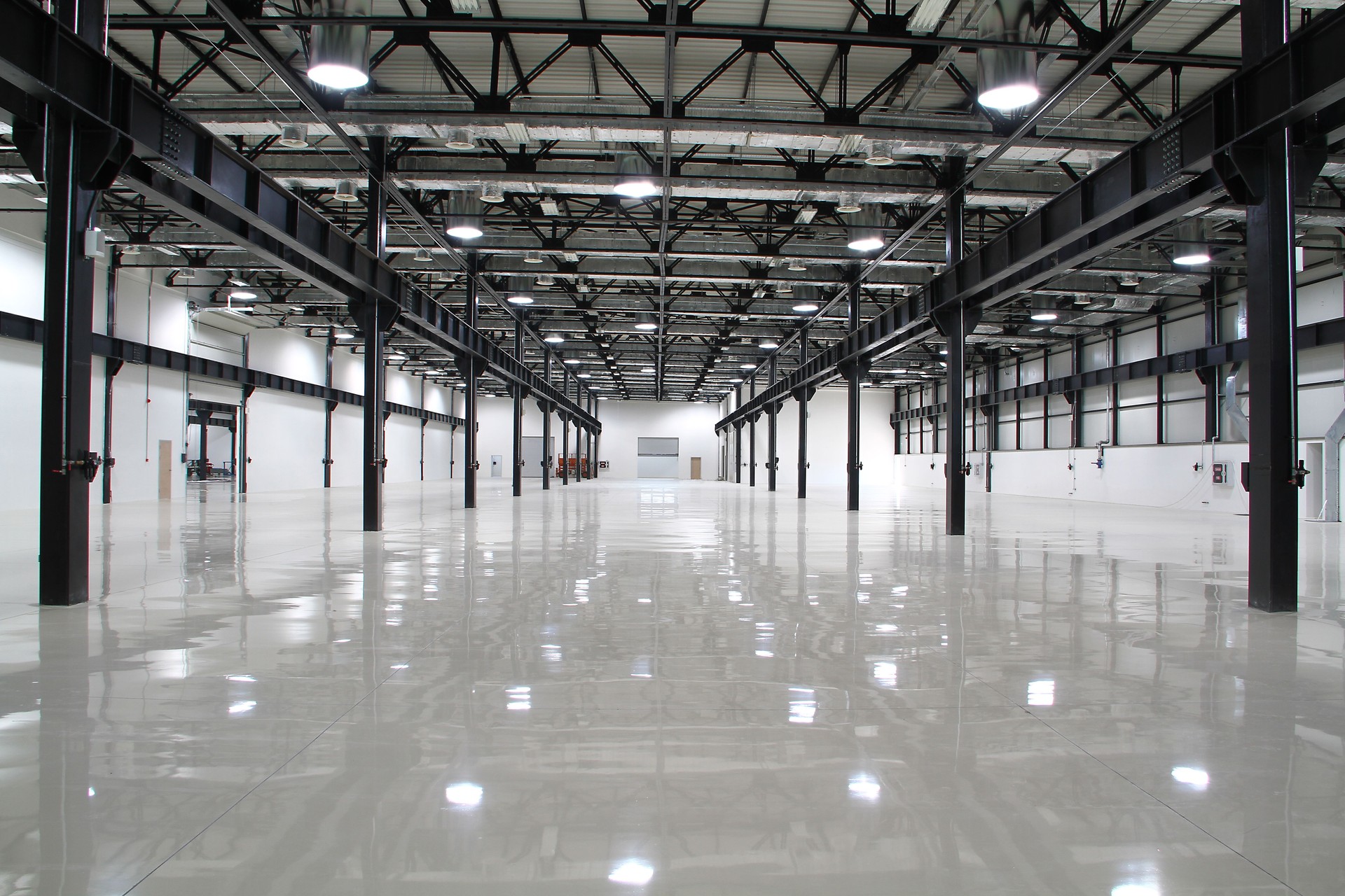 modern factory, manufacturing plant polished concrete, epoxy flooring 